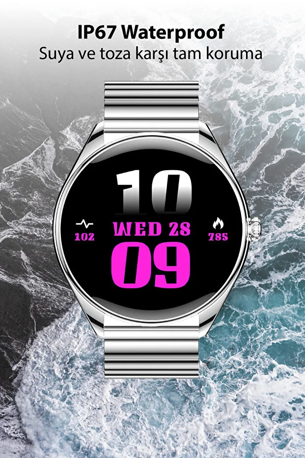 Ultra Thin Akıllı Saat Yuvarlak Çelik Kasa Metal Kordon